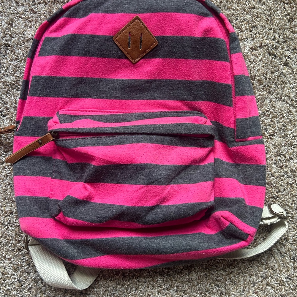 Madden Girl Pink and Gray Striped Backpack